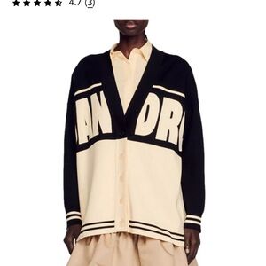 Sandro Benidorm Oversized Logo Appliqué Color Block Cardigan